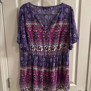 BloomChic Purple and Pink Flutter Sleeve Blouse